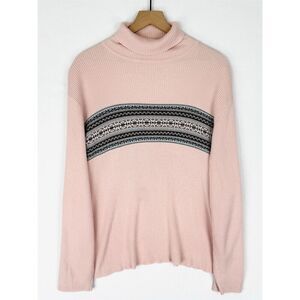Vtg Venezia Jeans‎ Sweater Womens 22* Pink Fair Isle Ribbed Turtleneck Ski Cabin